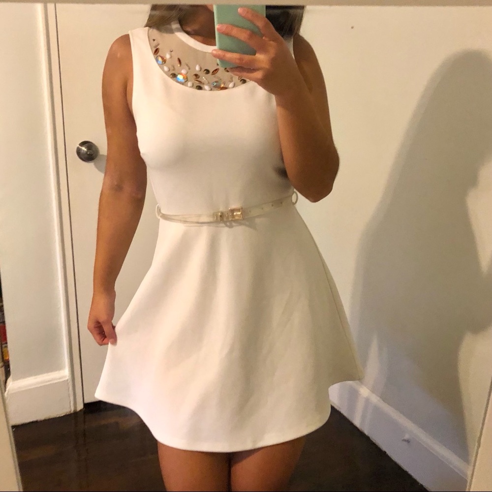 White skater dress with beading